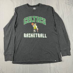 Boston Celtics Shirt Mens Medium Long Sleeve Gray NBA Basketball 47 Brand